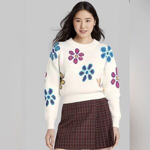 Wild Fable Women's Crewneck Floral Pullover Sweater - Size L